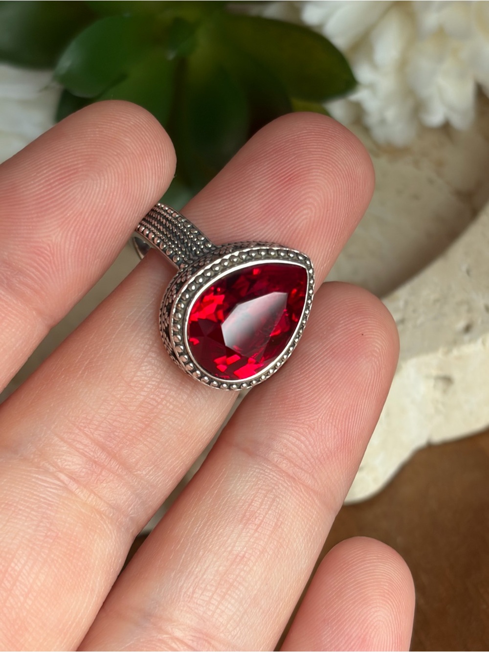Vintage Sterling Silver 925 Red Garnet Ring Size 7 3/4 7.75 - Picture 5 of 10
